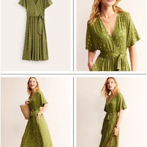 Boden Green Flutter Sleeve Wrap Midi Dress